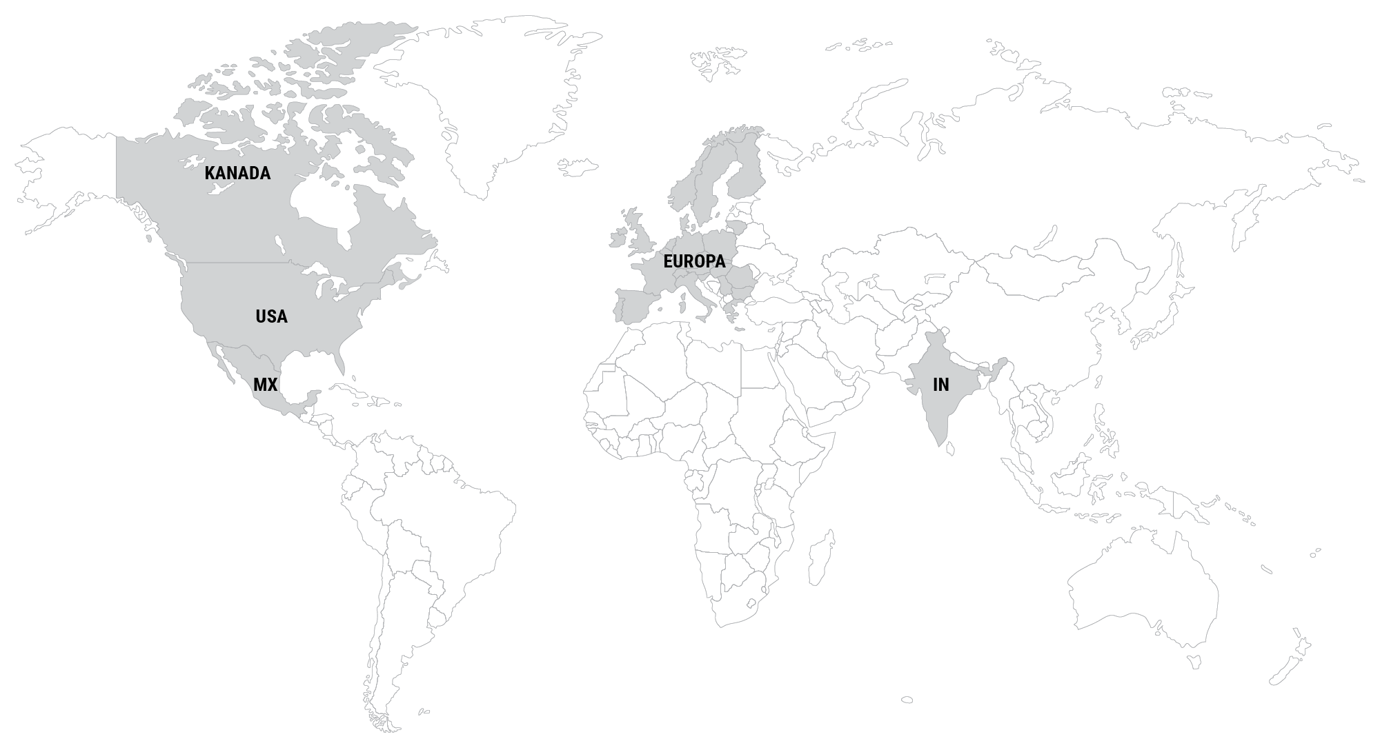 Weltkarte mit markierten Regionen